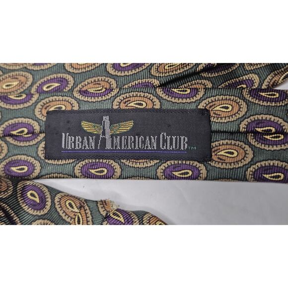 Urban American Club Handmade Tie Abstract Oval Olive Plum 100% Silk Necktie - Picture 4 of 6